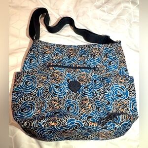 Kipling Large Blue Melvin Piercing Posies Patterned Tote/Bag EUC